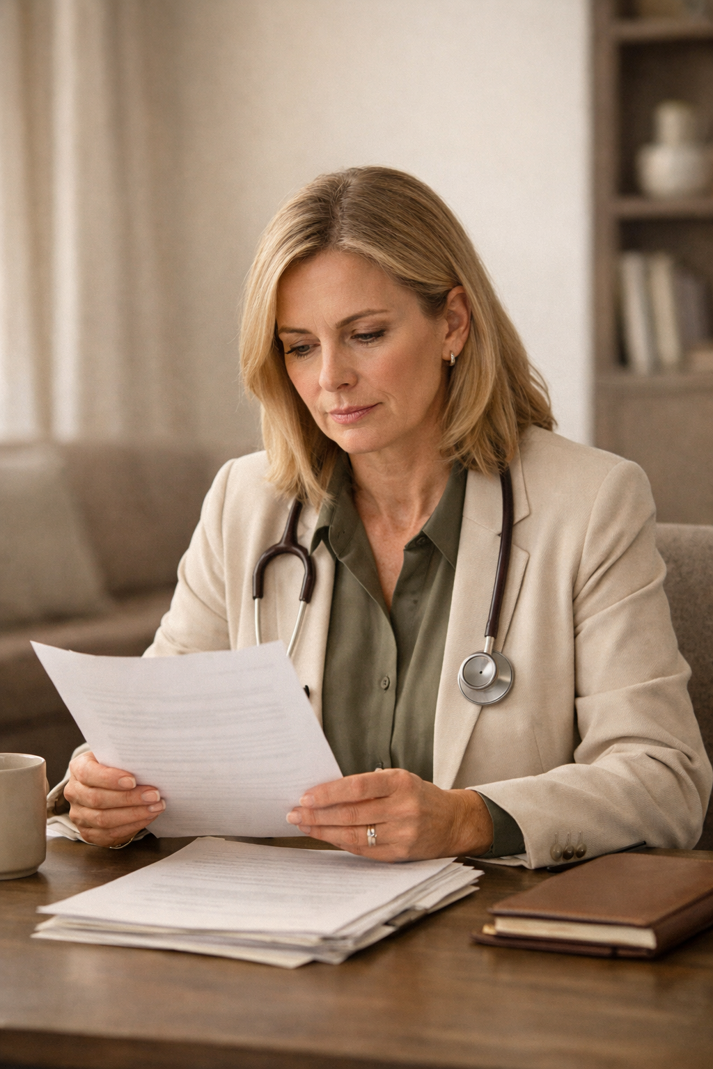 treatment-center-executives-study-reports-from-tca-agency-female-doctor-at-desk