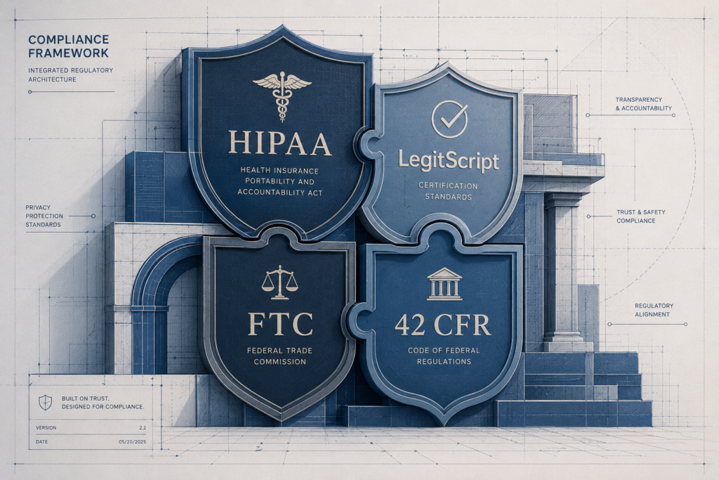 Regulatory-compliance-framework-blueprint-hipaa-legitscript-ftc-42-cfr
