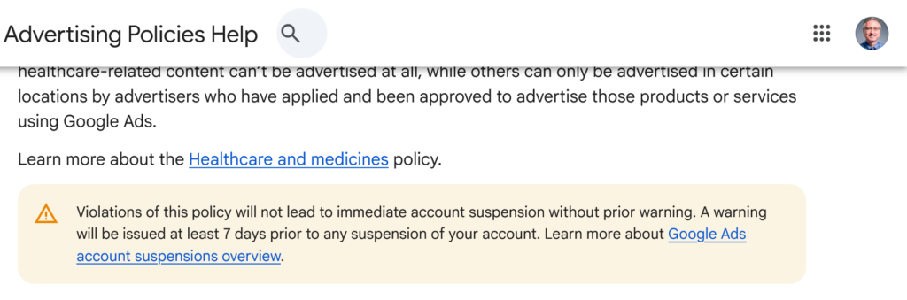 google notice about ads account suspension